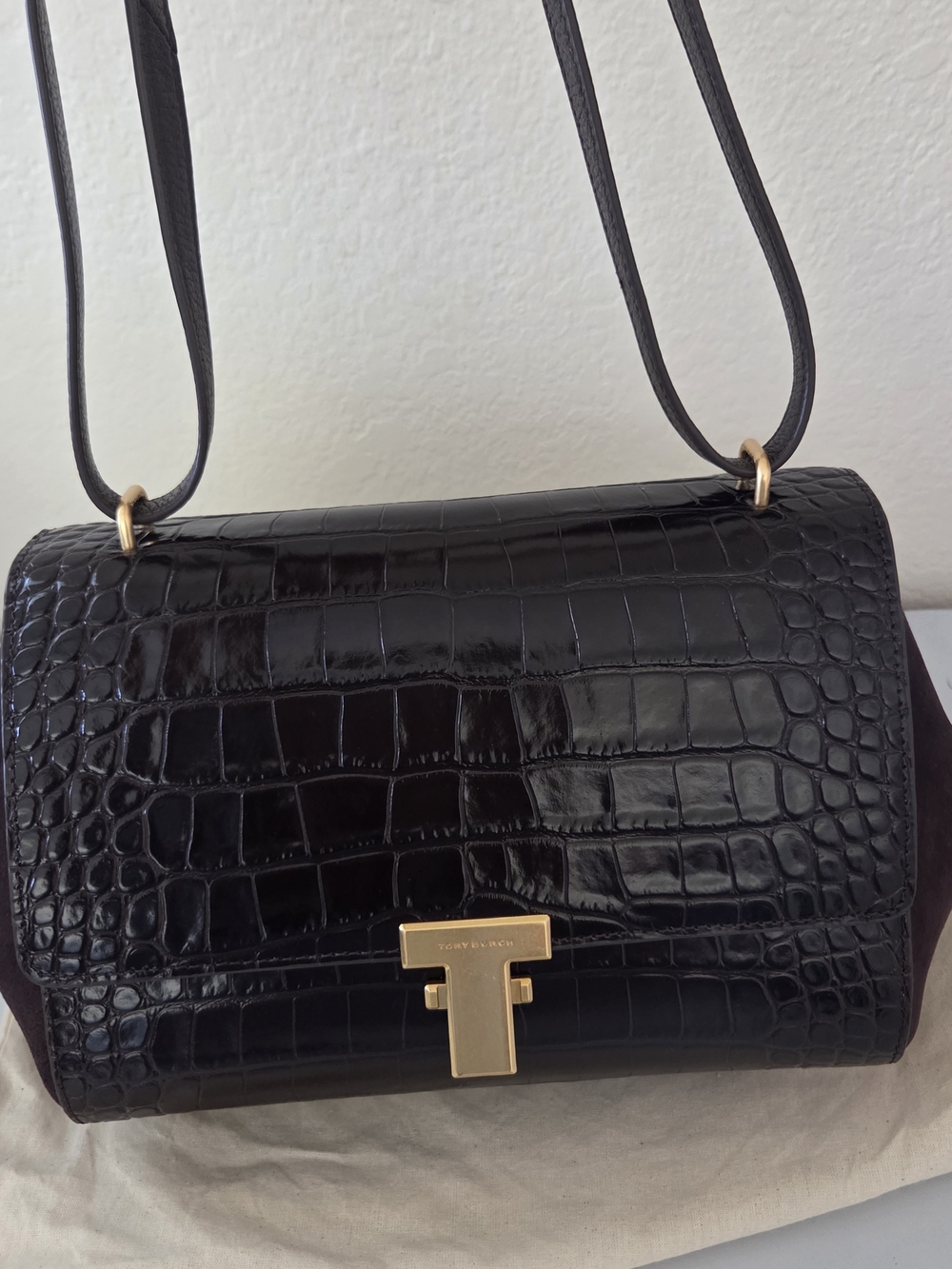 Tory Burch Juliette Embossed Crossbody Shoulder Bag Deep Chocolate Brown
